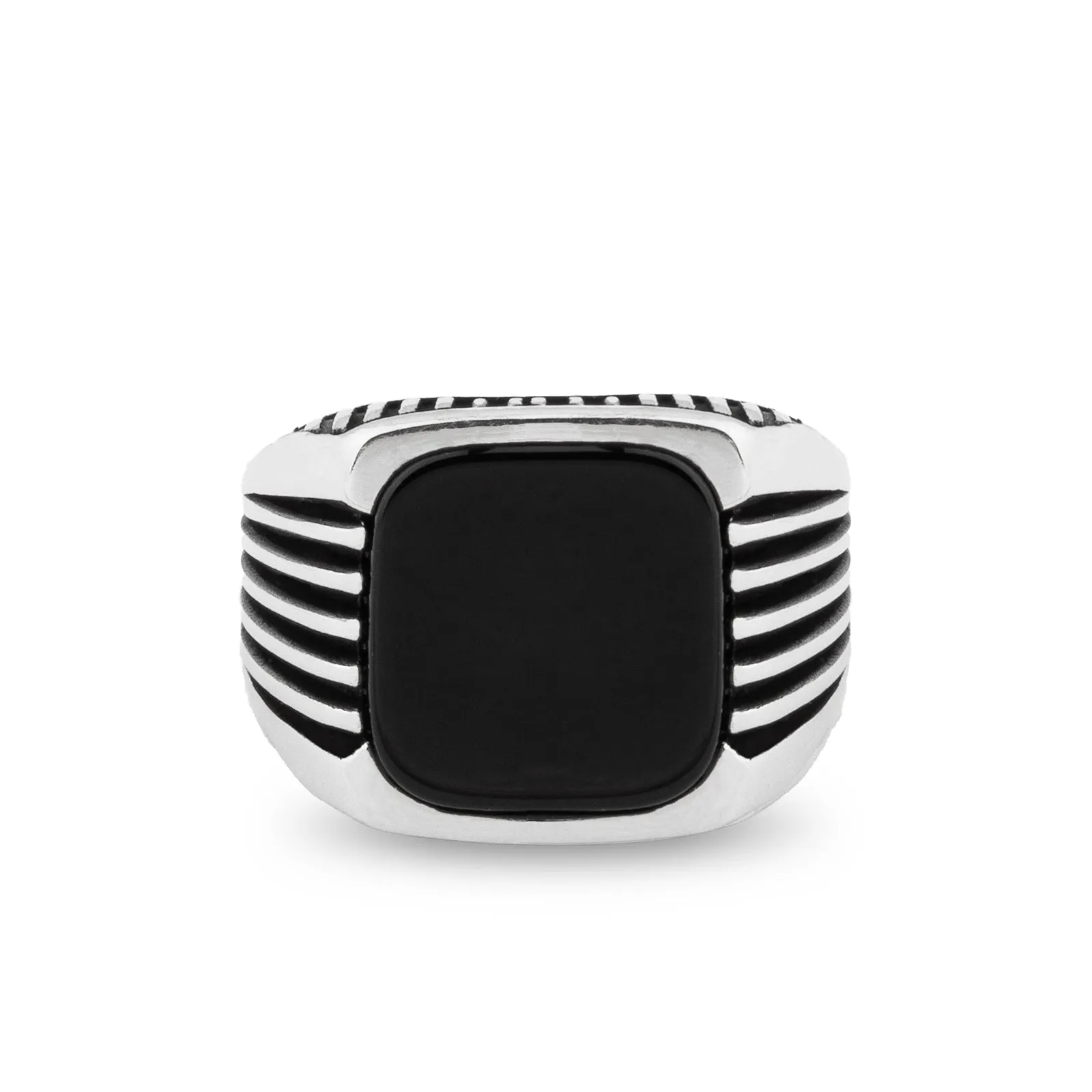 Sterling Silver Ring with Large Rounded-square Black Onyx Stone