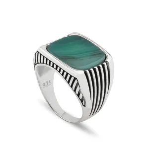 Sterling Silver Ring with Large Rounded-square Water Green Agate