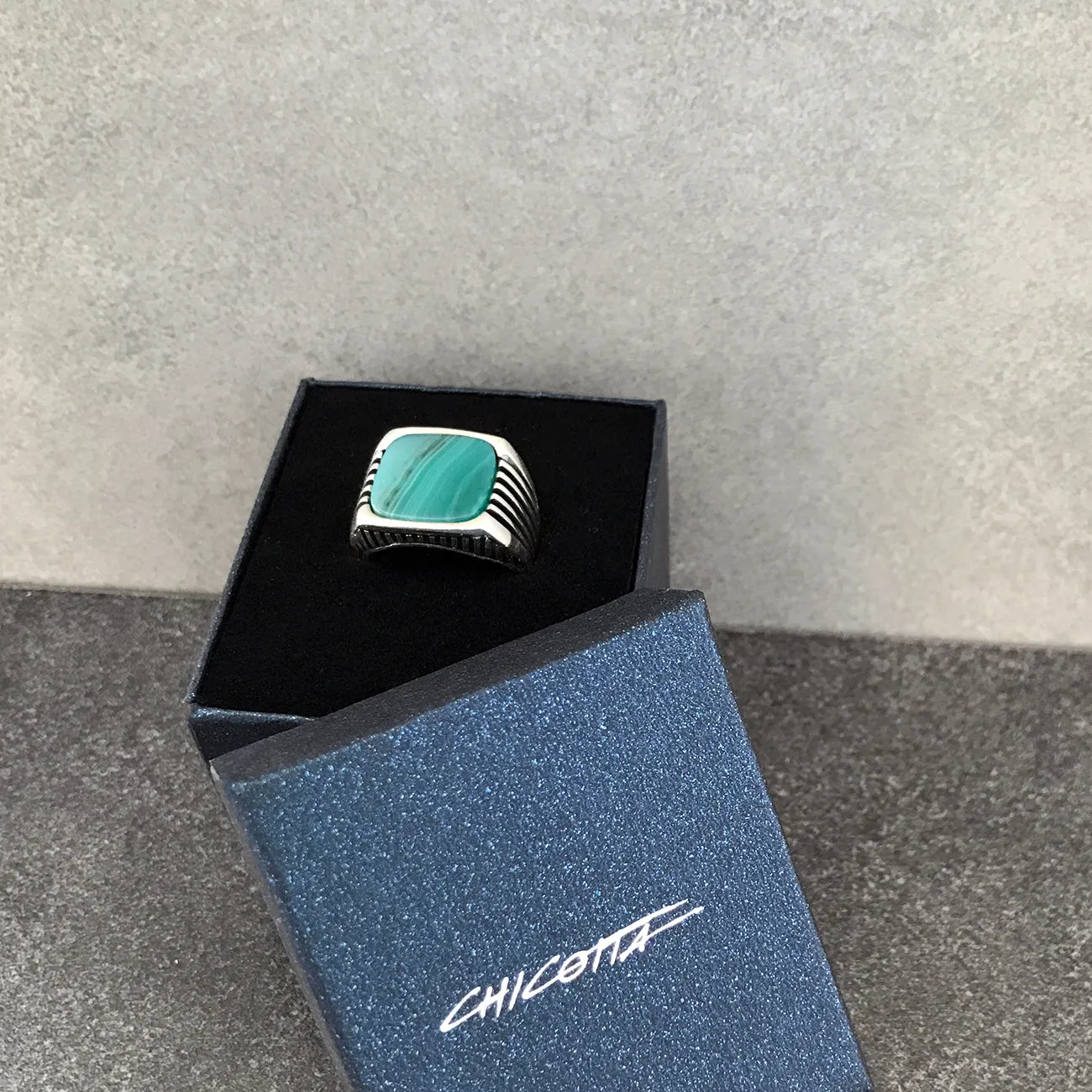 Sterling Silver Ring with Large Rounded-square Water Green Agate