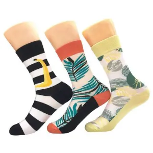 Stripe Leaf Printed  Mens Colorful Crew Socks - Premium Cotton Fun socks with Soft Elastic - 3