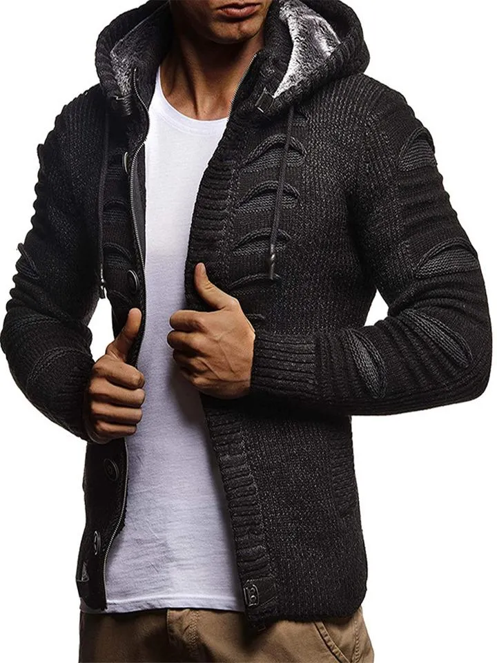 Stylish Casual Button Knitted Hooded Sweater