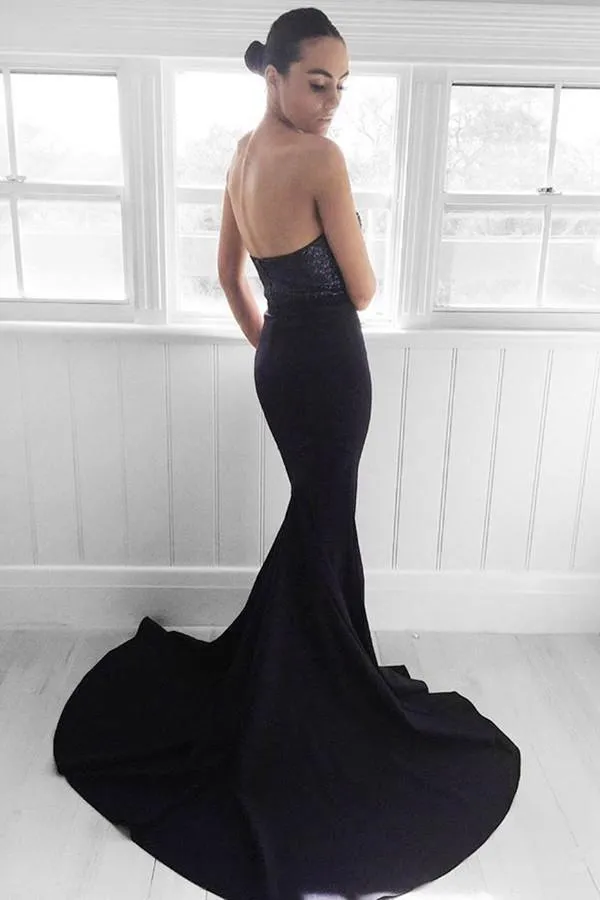 Sweep-Train Sequins  Sweetheart Navy Mermaid Prom Dress PG349