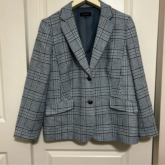Talbots Classic Shetland Blue Plaid Blazer Women’s Size 18