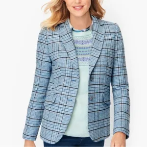 Talbots Classic Shetland Blue Plaid Blazer Women’s Size 18