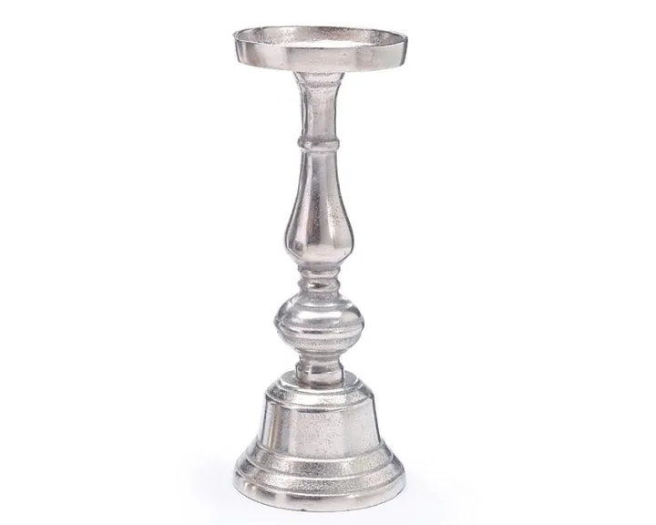 Tall classic silver metal pillar candle holder