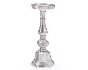 Tall classic silver metal pillar candle holder