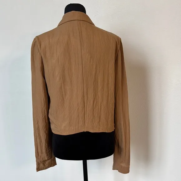 Tan Cropped Blazer with Notched Lapels