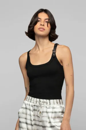 TANASTASIA COTTON LEATHER TOP - BLACK