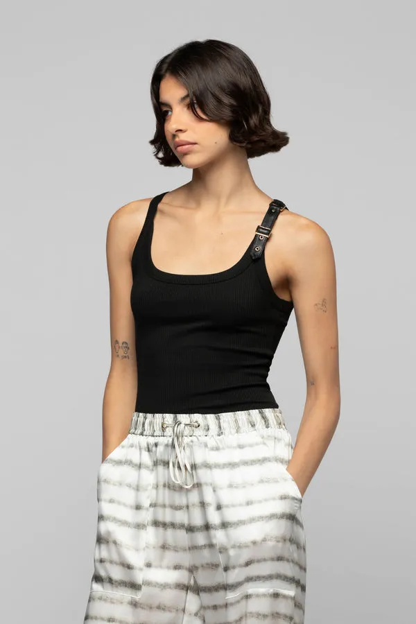 TANASTASIA COTTON LEATHER TOP - BLACK