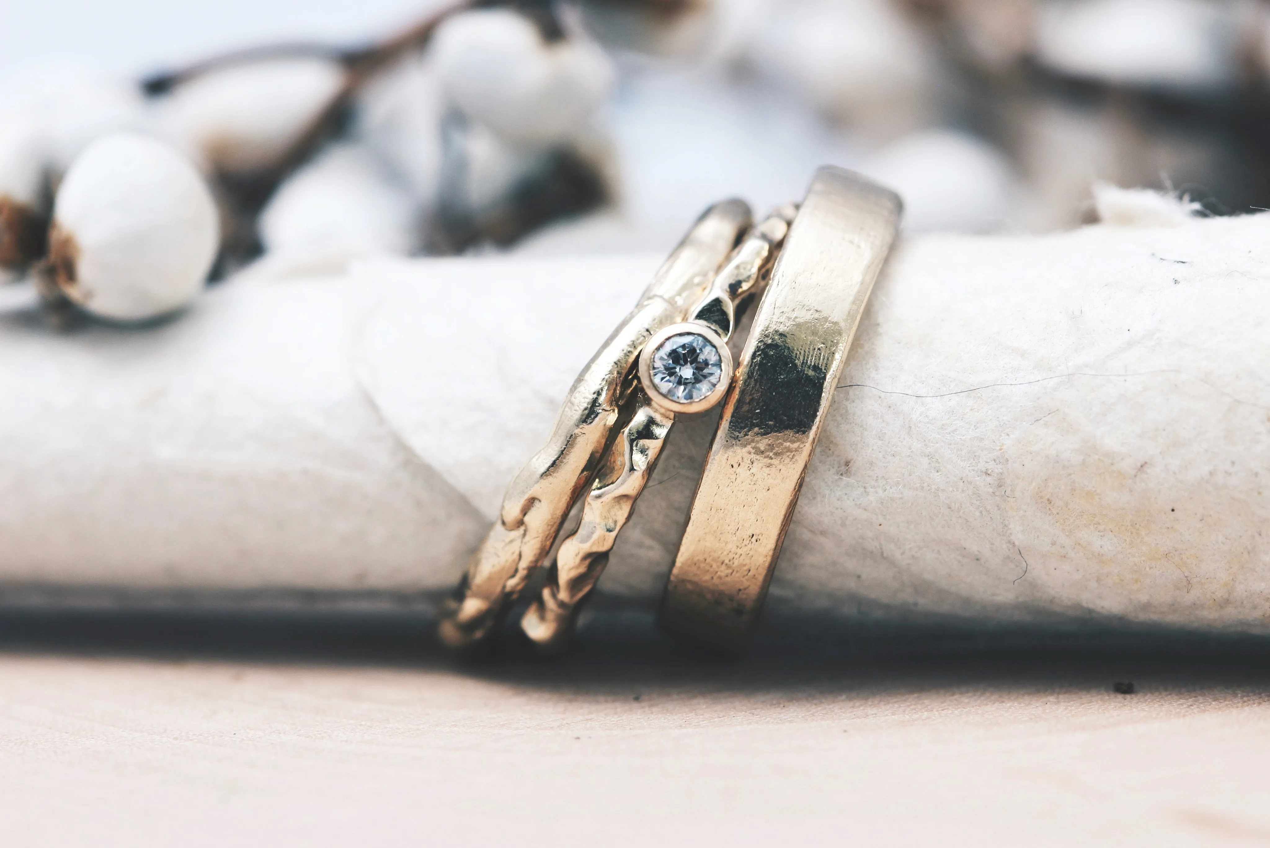 Textured 14k yellow gold wedding ring stacker
