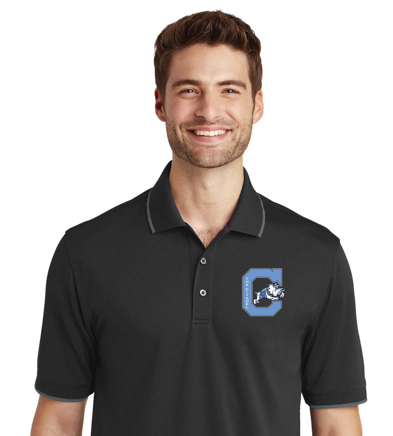 The Citadel, Block C Jumping Bulldog UV Micro-Mesh Tipped Polo Shirt