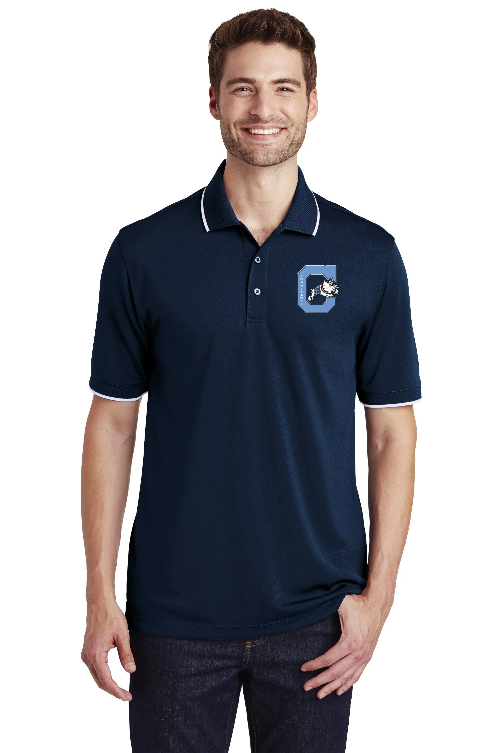 The Citadel, Block C Jumping Bulldog UV Micro-Mesh Tipped Polo Shirt