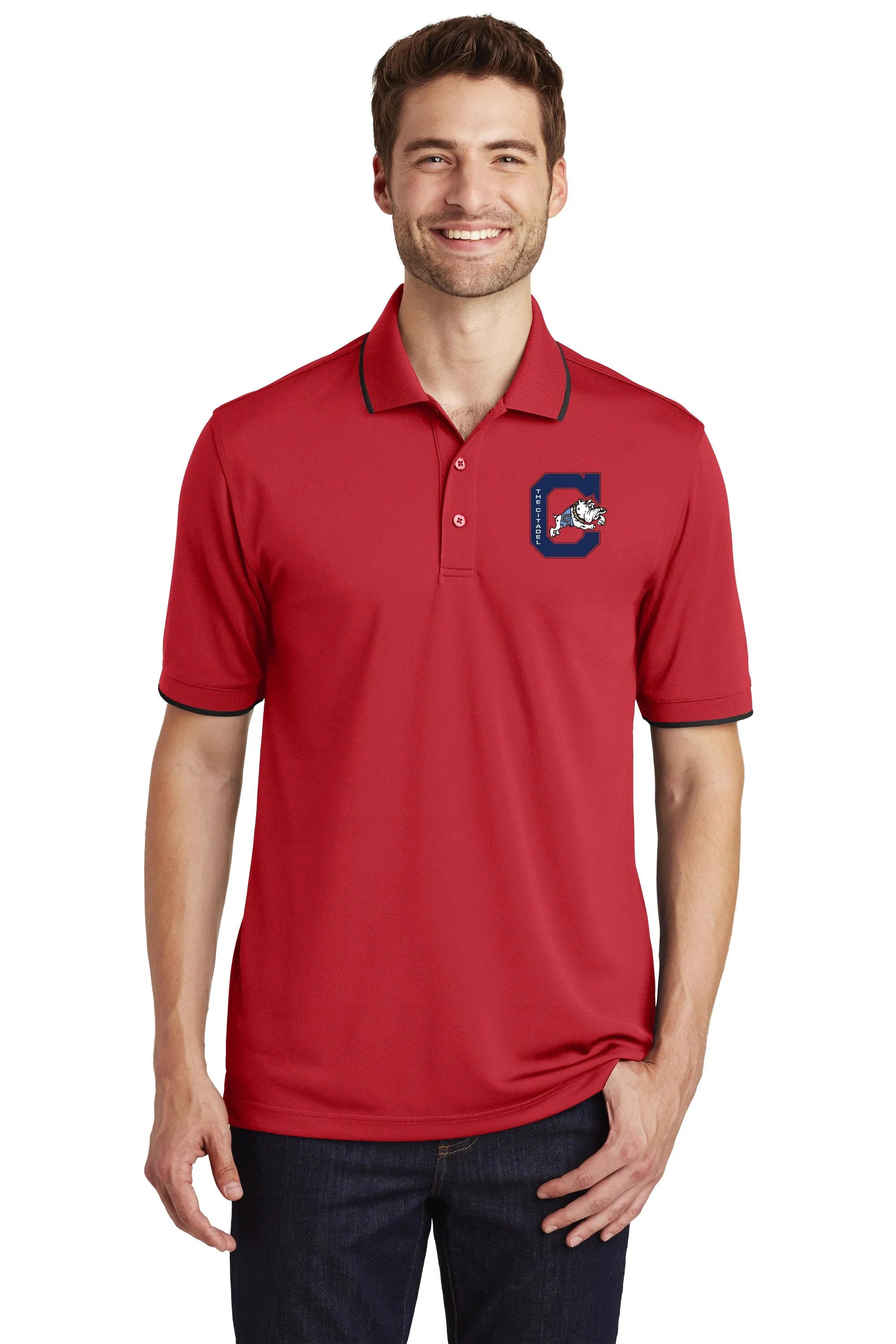 The Citadel, Block C Jumping Bulldog UV Micro-Mesh Tipped Polo Shirt