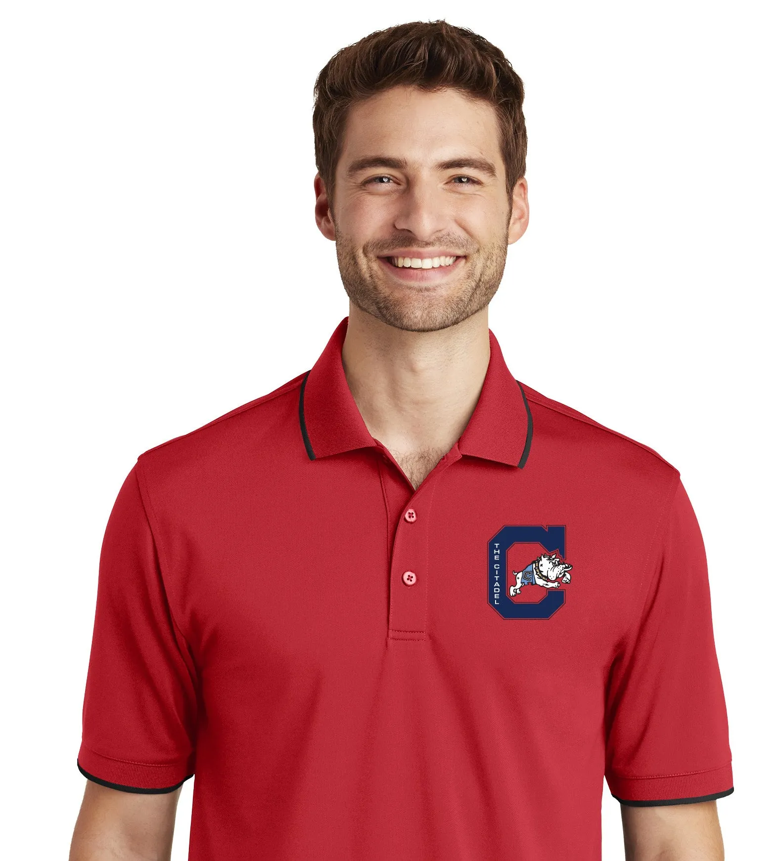 The Citadel, Block C Jumping Bulldog UV Micro-Mesh Tipped Polo Shirt