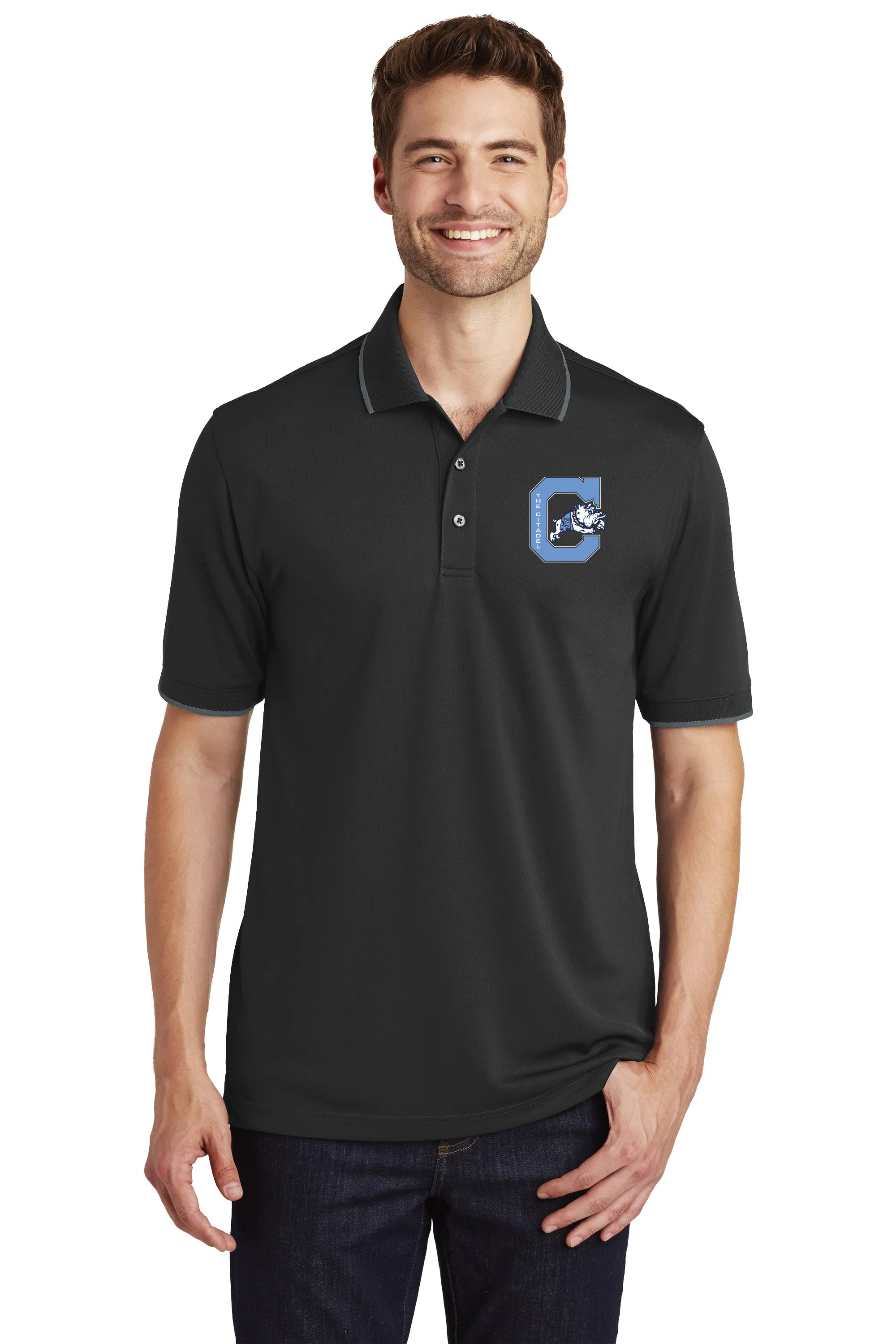 The Citadel, Block C Jumping Bulldog UV Micro-Mesh Tipped Polo Shirt