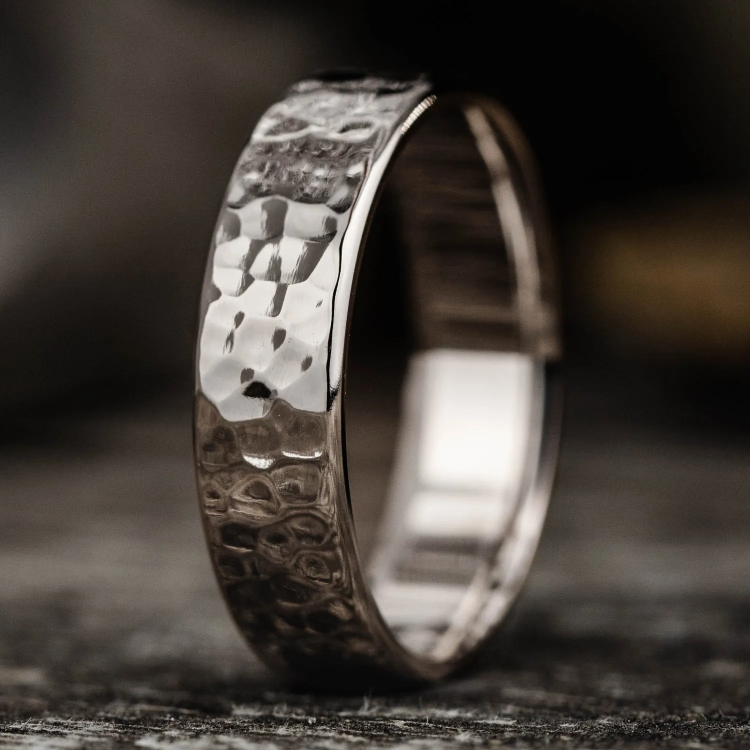 The Marsh | 5mm & 6mm Men's Hammered White Gold Wedding Band