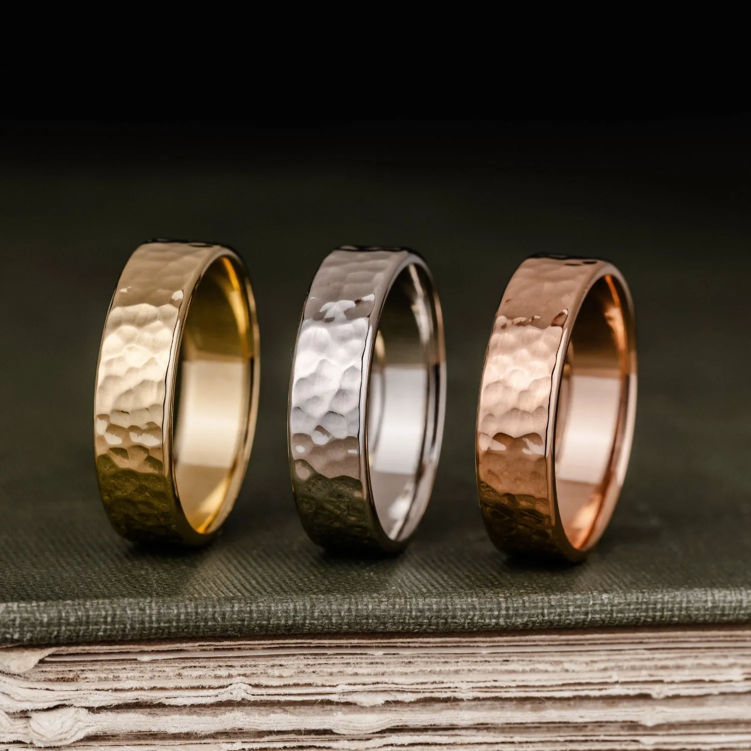The Marsh | 5mm & 6mm Men's Hammered Yellow Gold Wedding Band