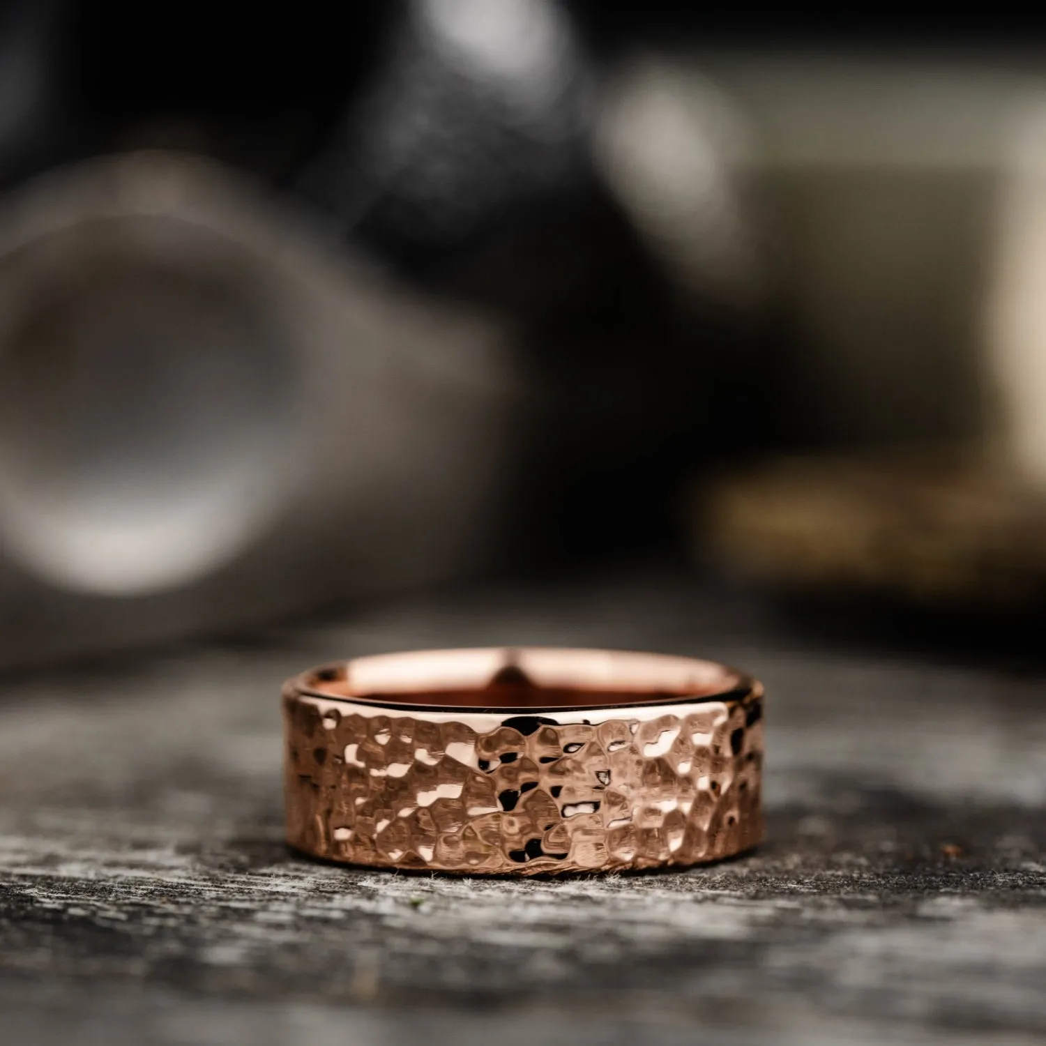 The Marsh | 7mm & 8mm Men's Hammered Rose Gold Wedding Band