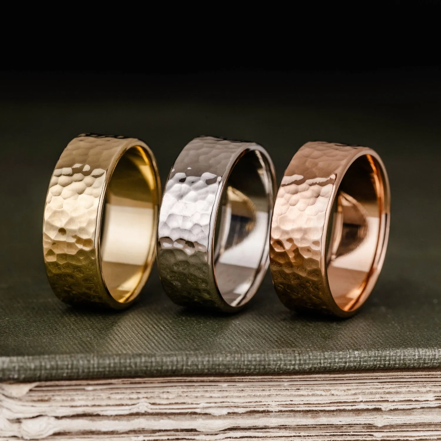 The Marsh | 7mm & 8mm Men's Hammered Rose Gold Wedding Band