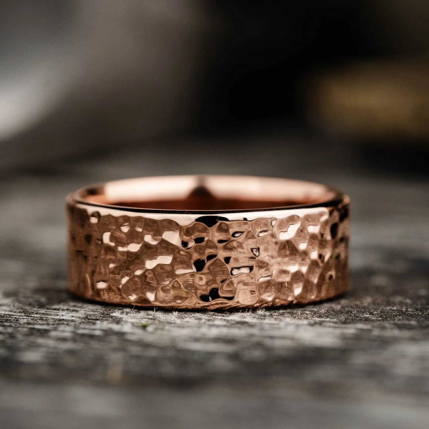The Marsh | 7mm & 8mm Men's Hammered Rose Gold Wedding Band