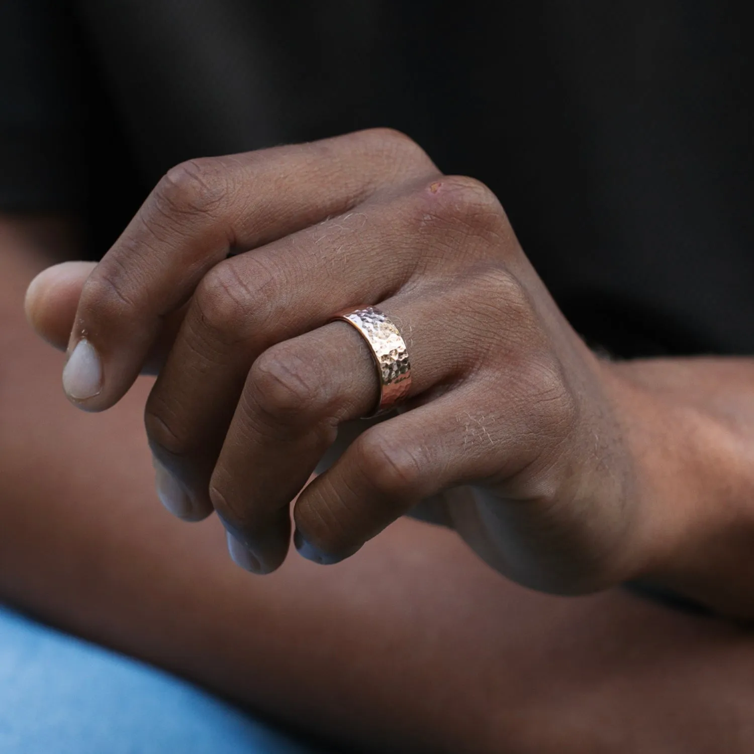 The Marsh | 7mm & 8mm Men's Hammered Rose Gold Wedding Band