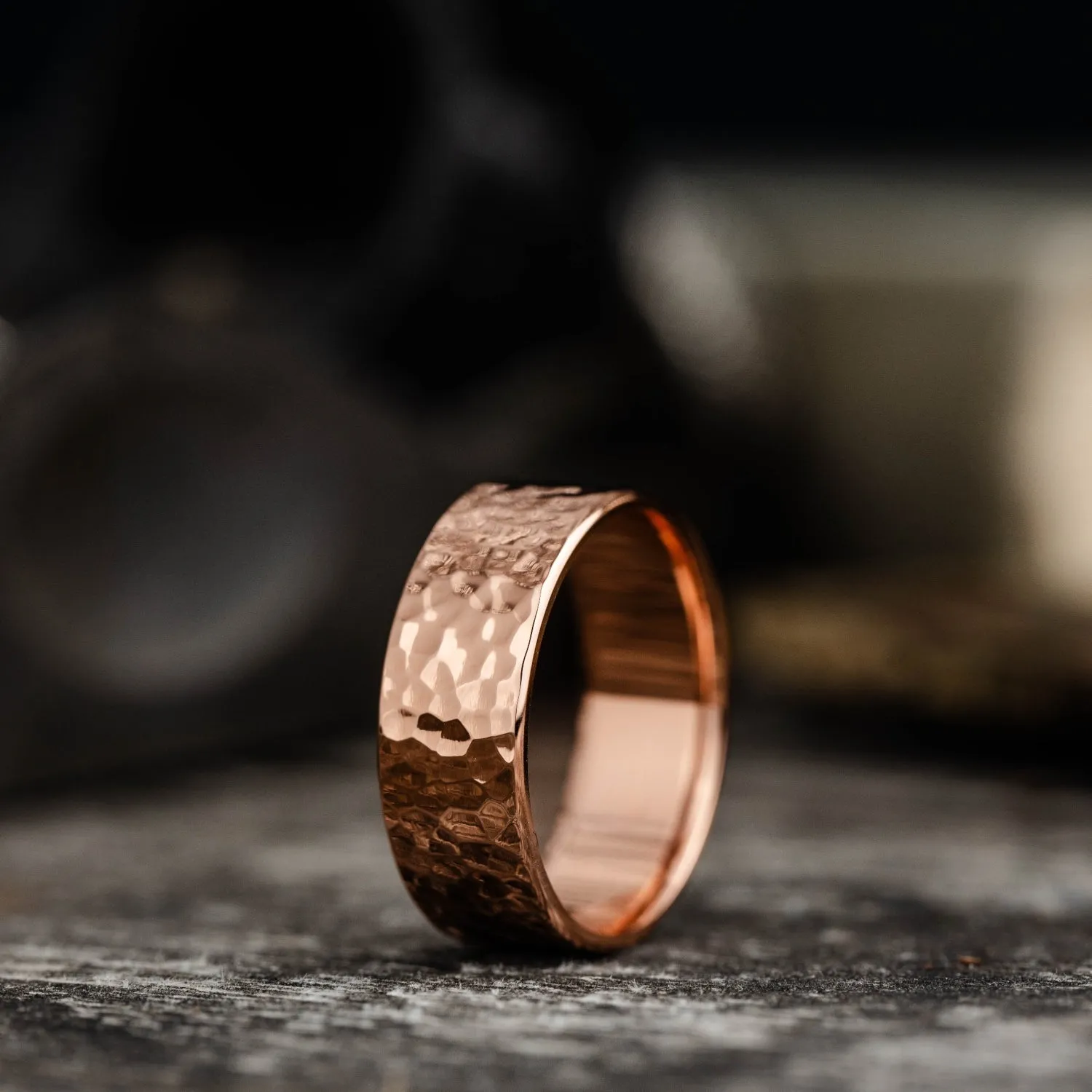 The Marsh | 7mm & 8mm Men's Hammered Rose Gold Wedding Band