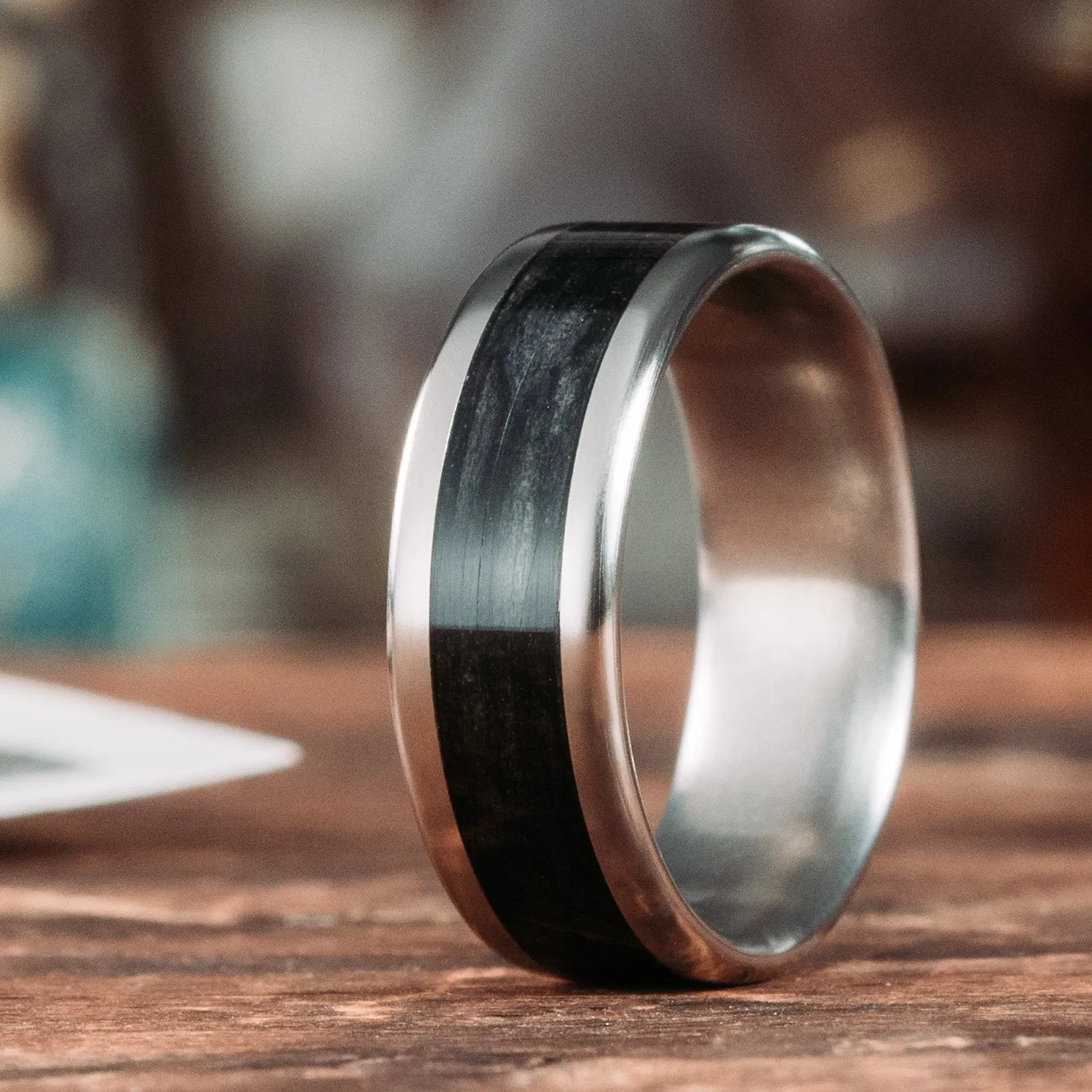 The Speakeasy | Men's Titanium Wedding Band with Whiskey Barrel Wood