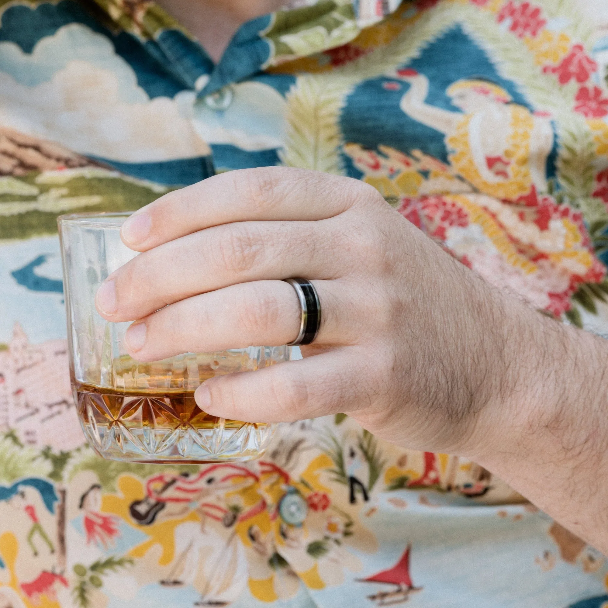 The Speakeasy | Men's Titanium Wedding Band with Whiskey Barrel Wood