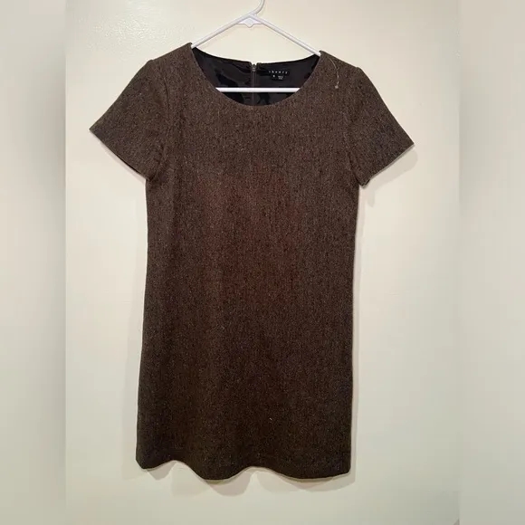 Theory Ellode Tweed A-Line Wool &amp; Silk Brown Dress size 6