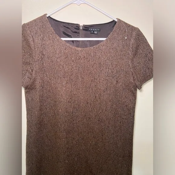 Theory Ellode Tweed A-Line Wool &amp; Silk Brown Dress size 6
