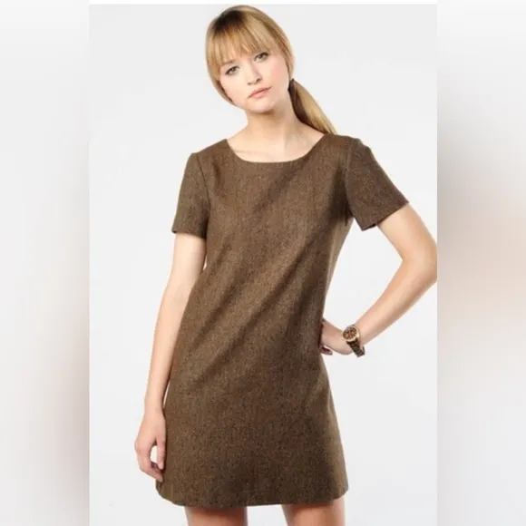 Theory Ellode Tweed A-Line Wool &amp; Silk Brown Dress size 6