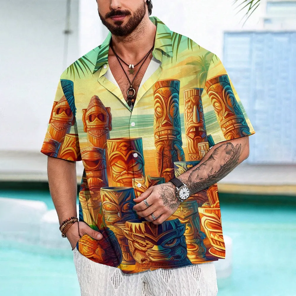 TIKI Art Print Men's Casual Short Sleeve Shirt 2405000466