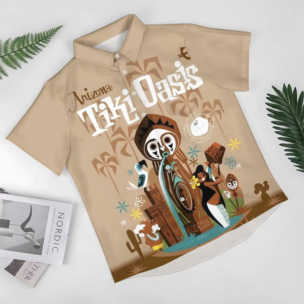 TIKI Art Printed Casual Large Size Short Sleeve Shirt 2407000561