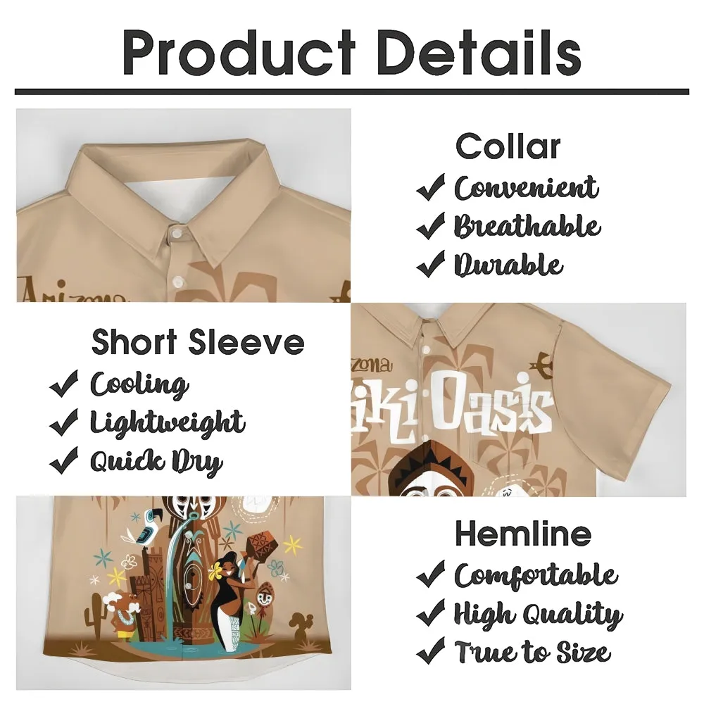 TIKI Art Printed Casual Large Size Short Sleeve Shirt 2407000561