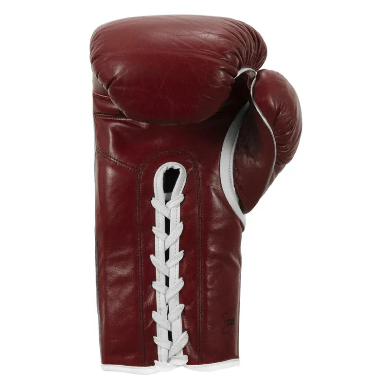 TITLE Boxing Old School Leather Lace-Up Sparring Gloves Maroon