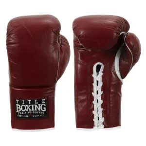TITLE Boxing Old School Leather Lace-Up Sparring Gloves Maroon