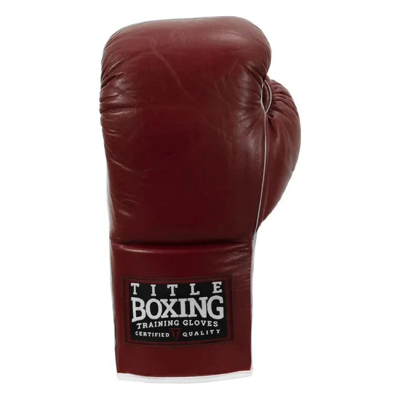 TITLE Boxing Old School Leather Lace-Up Sparring Gloves Maroon