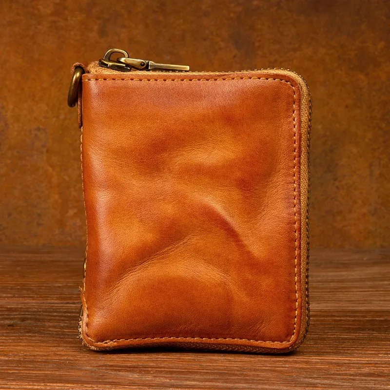 Top layer cow leather zipper short Wallet Leather Handmade