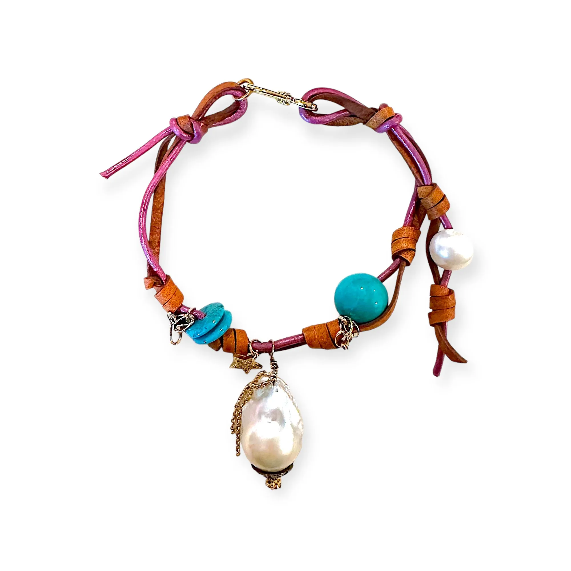TROPICAL PINK SUNSET SKY DIAMOND PEARL TURQUOISE GOLD STAR ROCKSTAR ANKLET