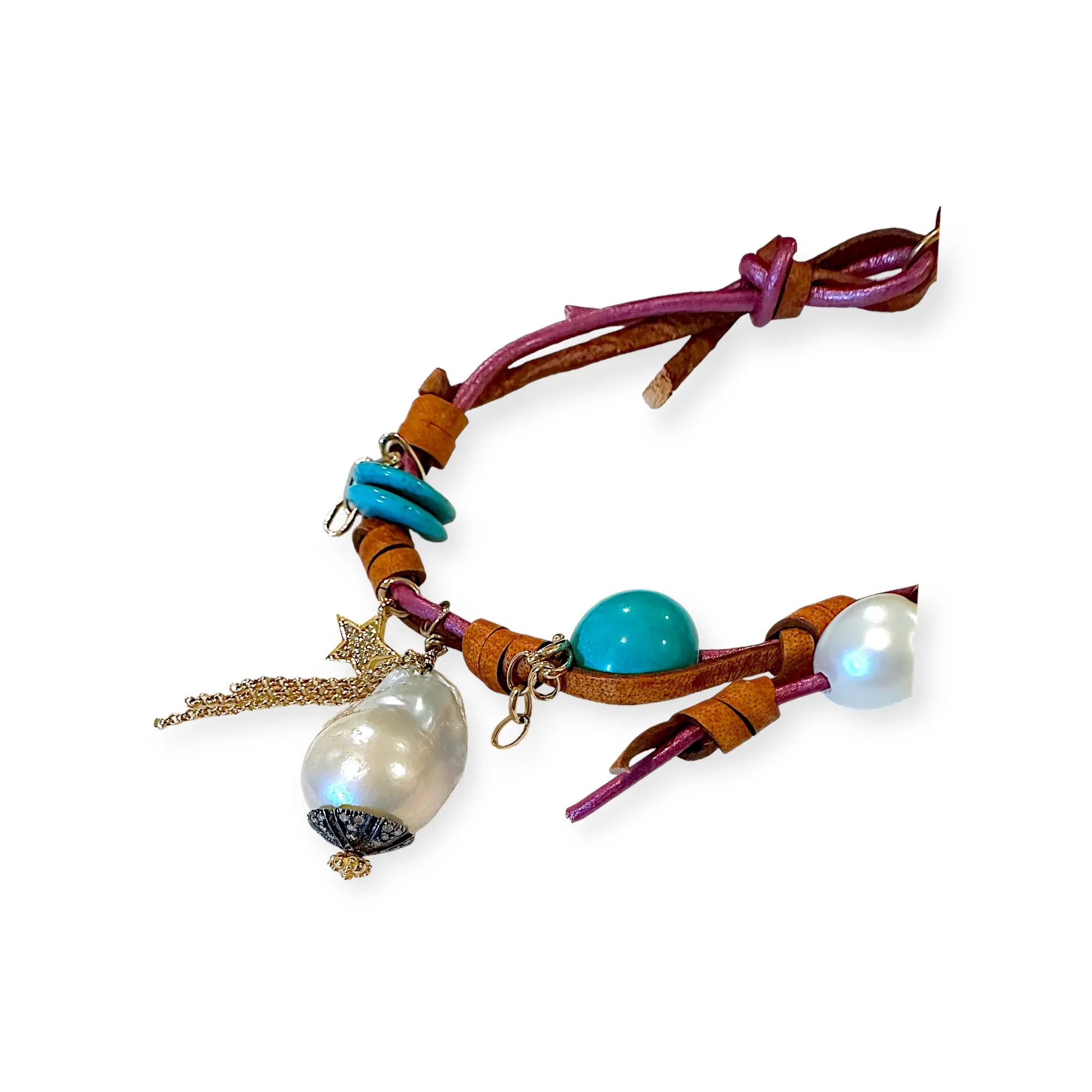 TROPICAL PINK SUNSET SKY DIAMOND PEARL TURQUOISE GOLD STAR ROCKSTAR ANKLET