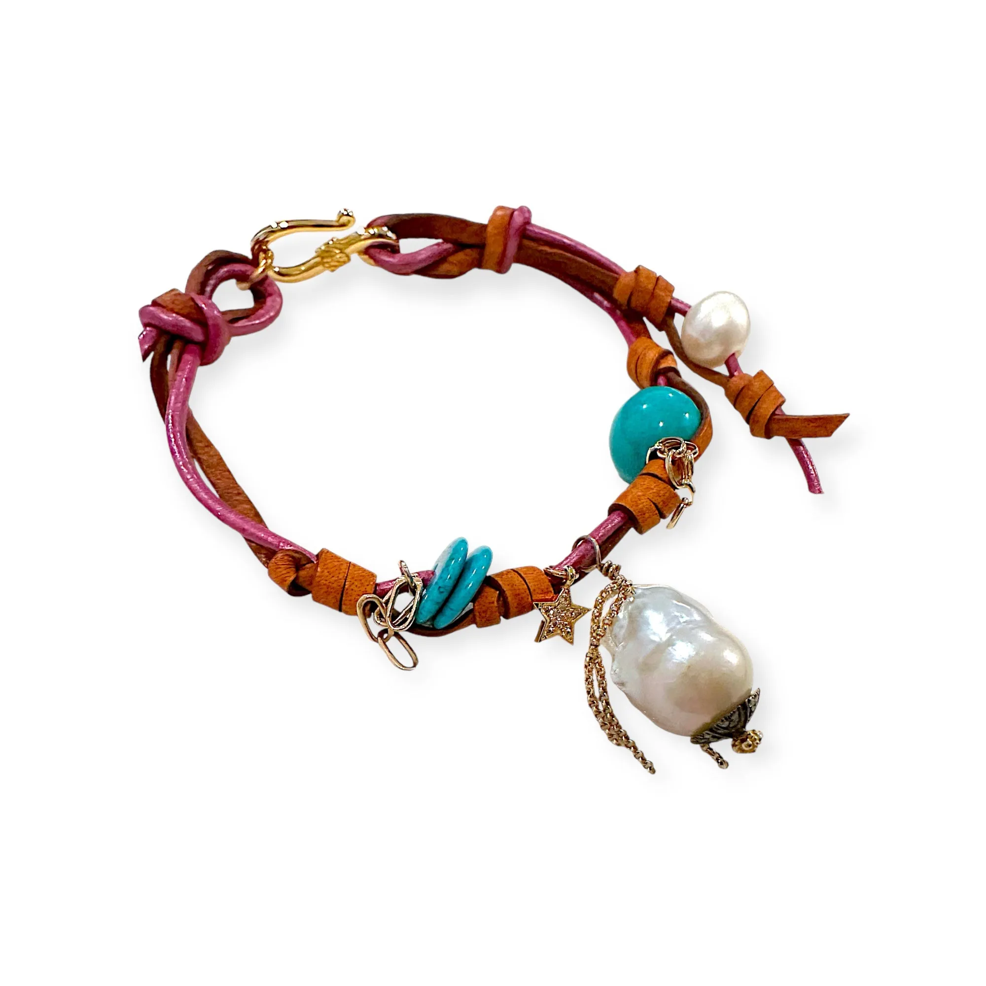 TROPICAL PINK SUNSET SKY DIAMOND PEARL TURQUOISE GOLD STAR ROCKSTAR ANKLET
