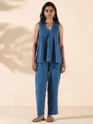 trueBrowns Blue Cotton Dobby Flared Co-ord Set