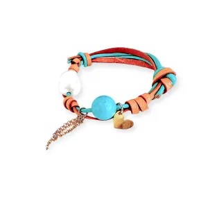 Turquoise Beach Pearl Gold Heart Chain Rocker Bracelet