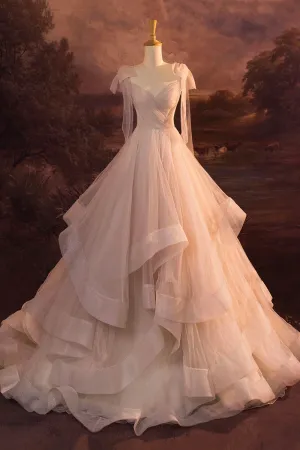 V Neck Tulle Long Ball Gown, A Line Formal Evening Gown APP0892