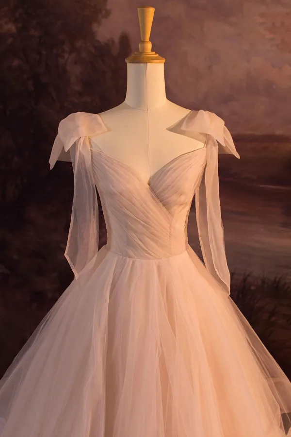 V Neck Tulle Long Ball Gown, A Line Formal Evening Gown APP0892