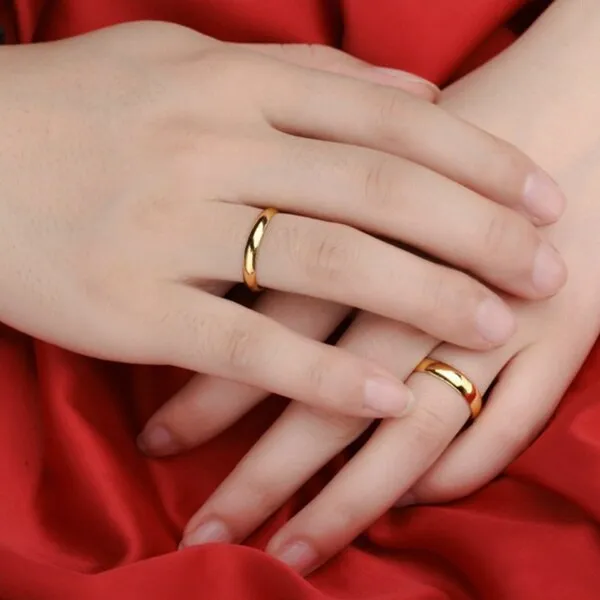 Valentine&#39;s Day Gifts Simple Smooth Plain Ring Classic Gold Color Rings for Women Men Wedding Couple Lovers&#39; Engagement Jewelry