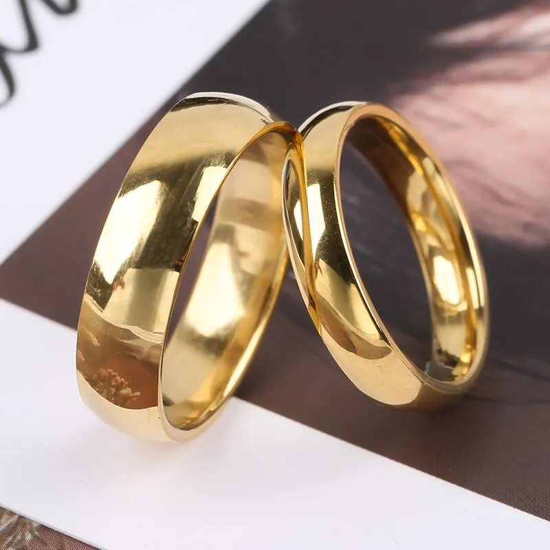 Valentine&#39;s Day Gifts Simple Smooth Plain Ring Classic Gold Color Rings for Women Men Wedding Couple Lovers&#39; Engagement Jewelry