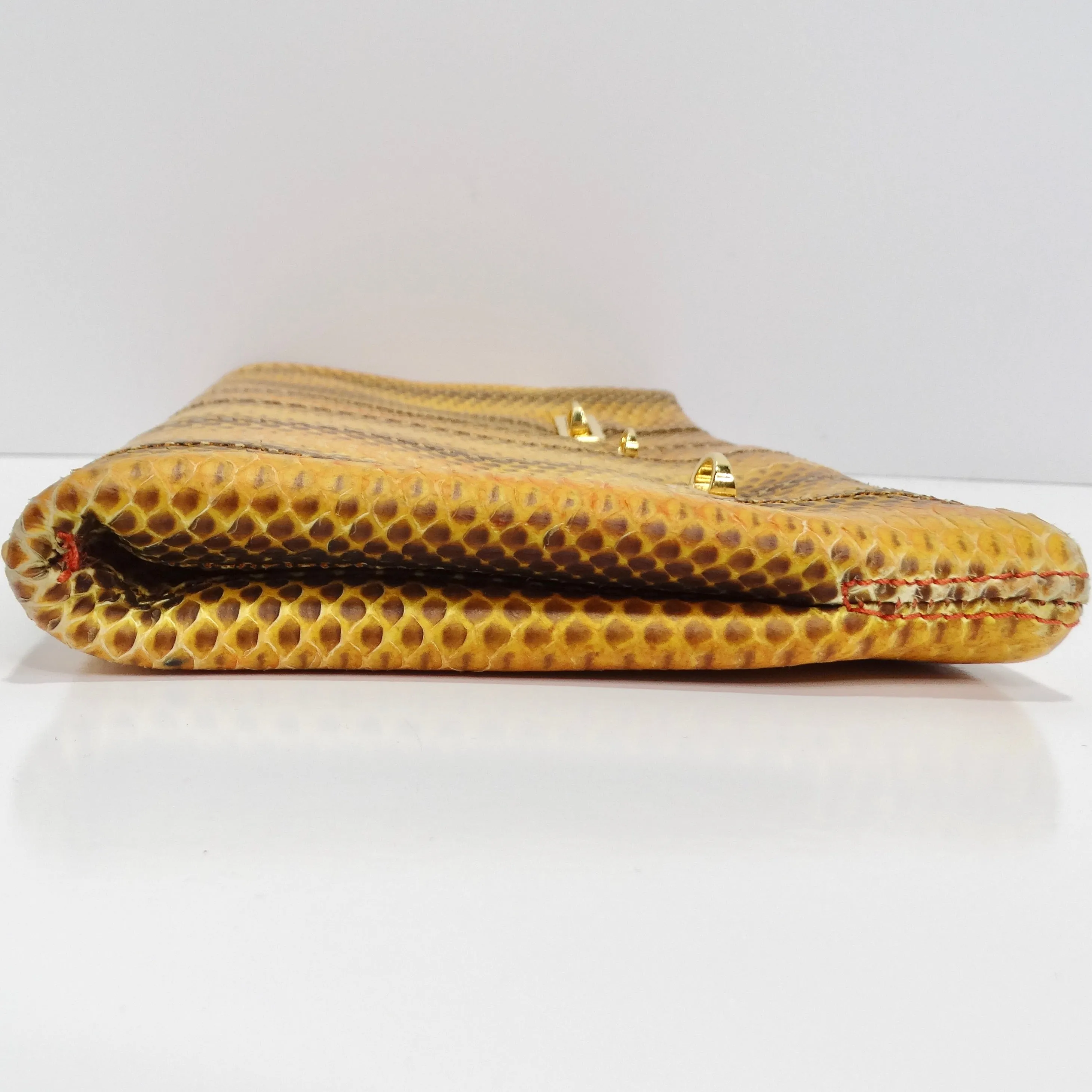 VBH 1980s Yellow Snakeskin Embossed Leather Clutch