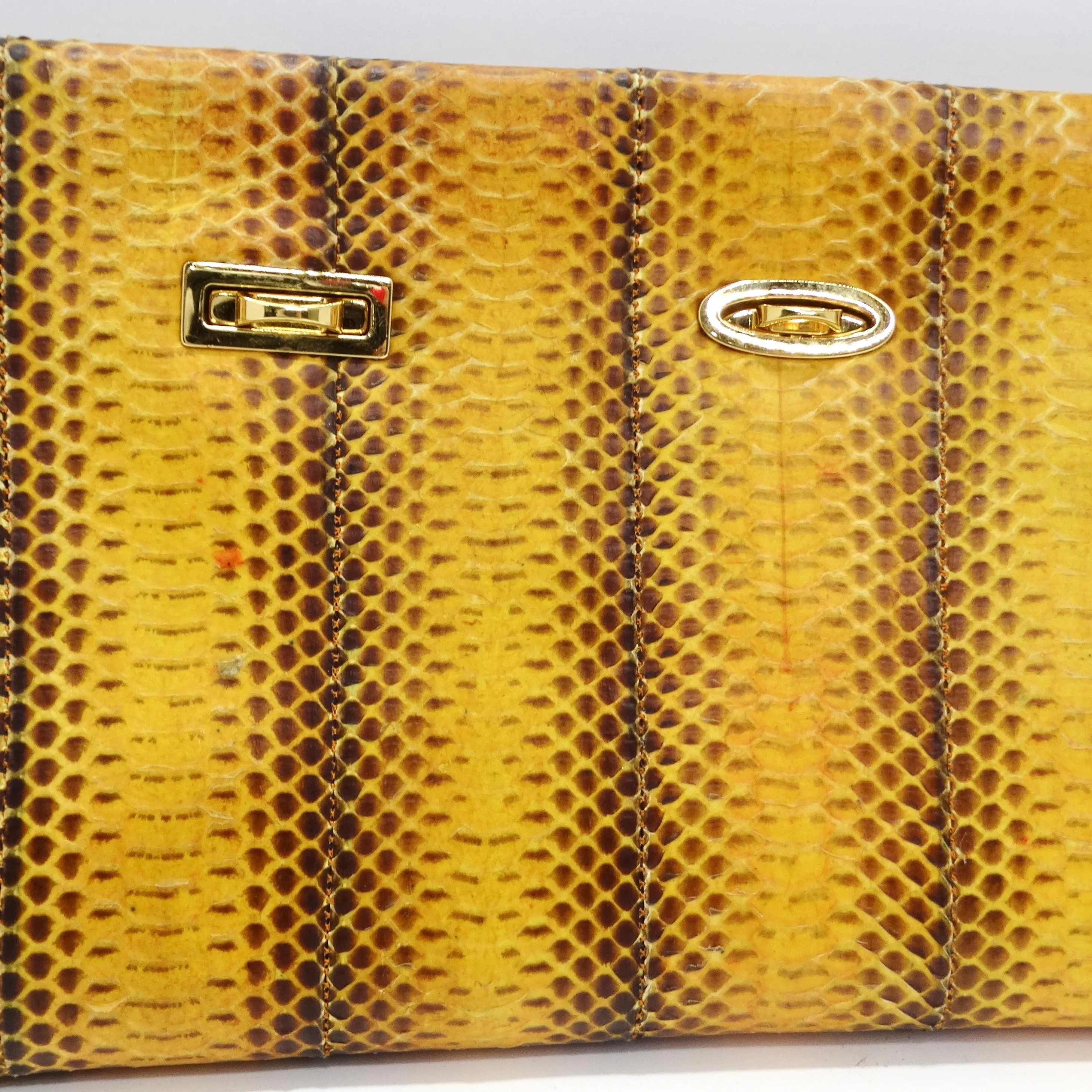 VBH 1980s Yellow Snakeskin Embossed Leather Clutch