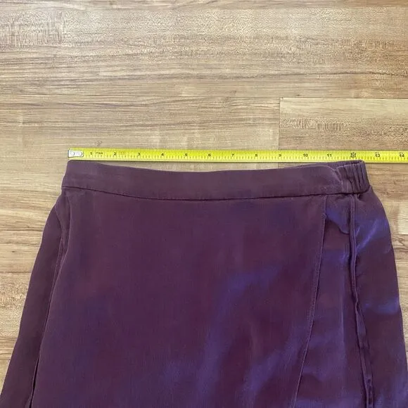 VINCE S 100% Silk Panel Drape Asymmetric Midi Merlot Wine Pull On Skirt Classic